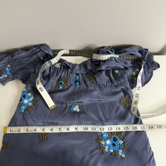 Free People Bali Santa Cruz Ruffle Floral Embroidery Blue Maxi Dress Medium NWT - Picture 9 of 9